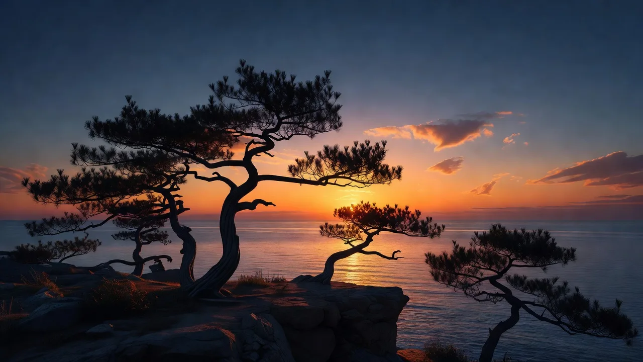 夕暮れのクロマツ